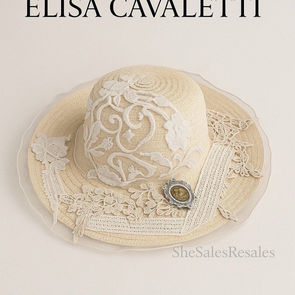 Elisa Cavaletti Italy Handcrafted Lace Embellished Straw Hat 100% Paglia Cottage - Picture 6 of 10